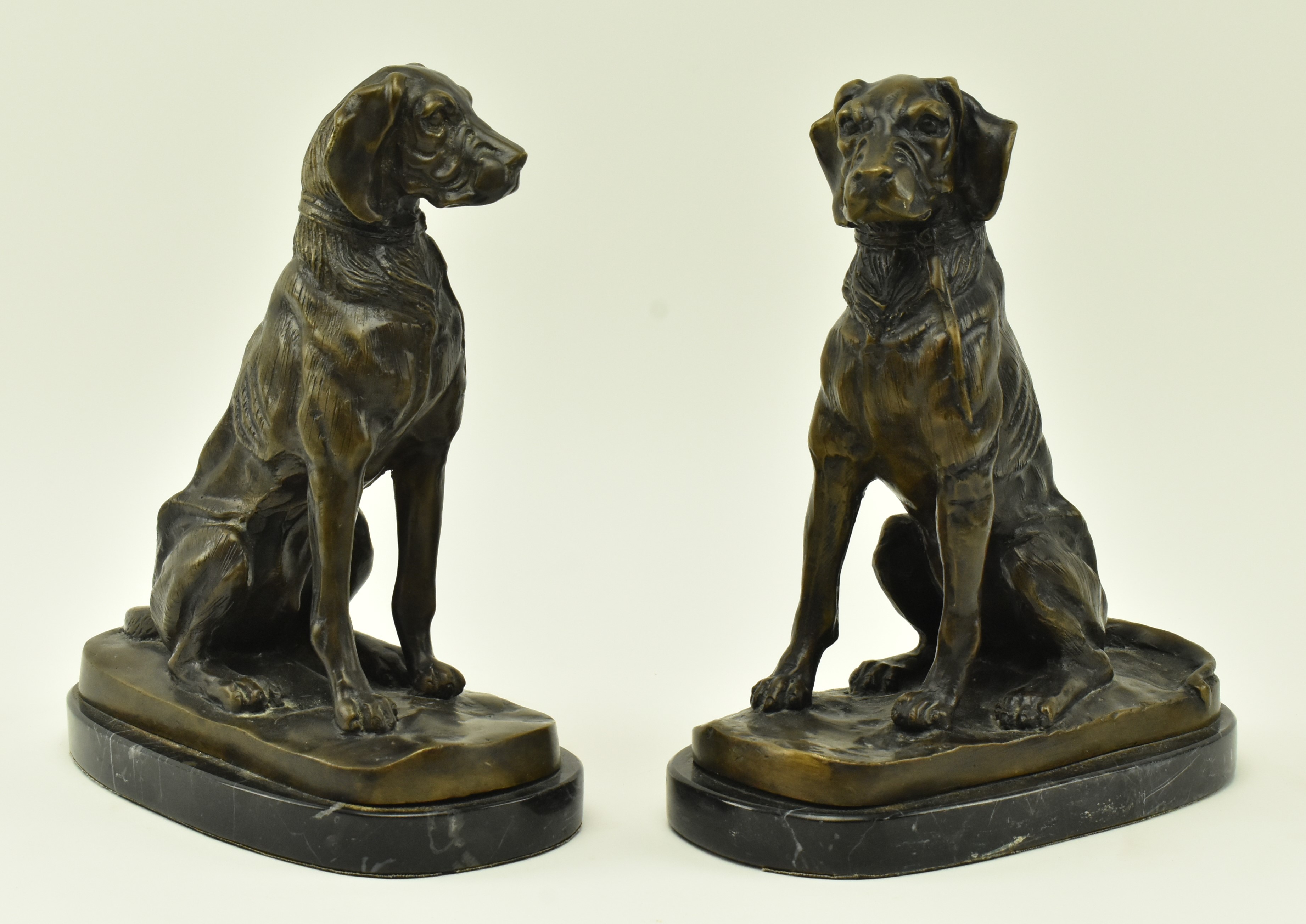 PAIR VICTORIAN REVIVAL HOLLOW BRONZE HUNTING DOG BOOK ENDS