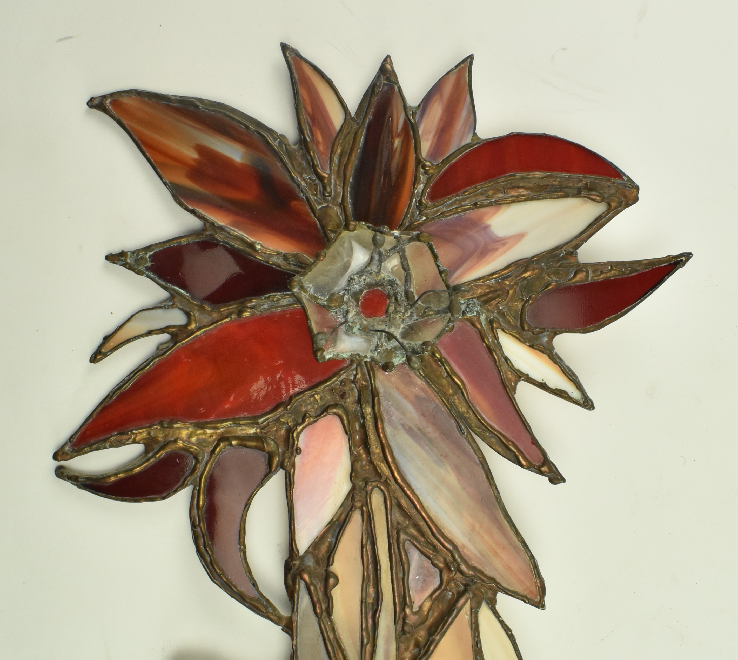 JOHN LEATHWOOD - STAINED LEADED GLASS FLOWER PANEL - Image 2 of 7