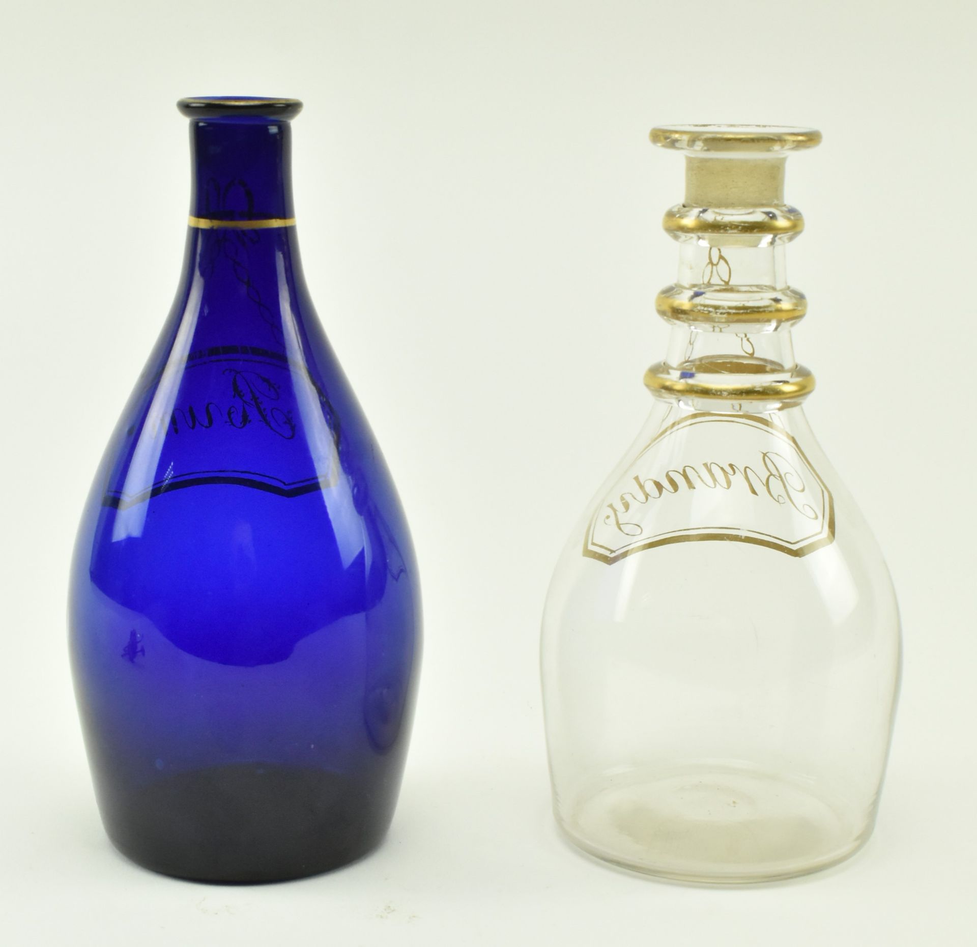 TWO EARLY 19TH CENTURY GLASS DECANTERS, RUM & BRANDY - Bild 3 aus 5