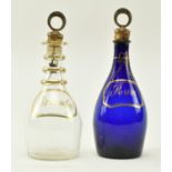 TWO EARLY 19TH CENTURY GLASS DECANTERS, RUM & BRANDY