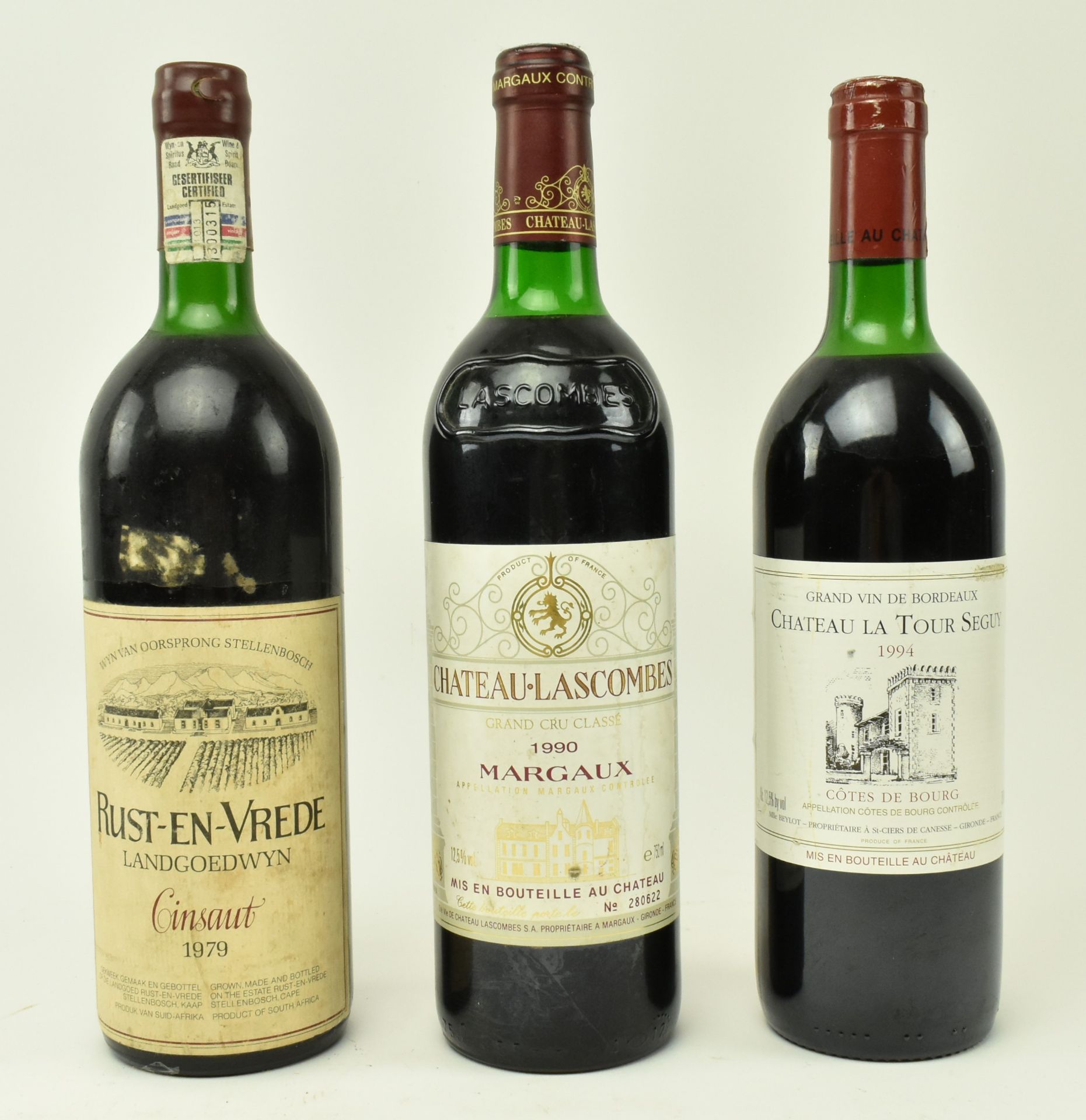 THREE VINTAGE FRENCH RED WINE BOTTLES