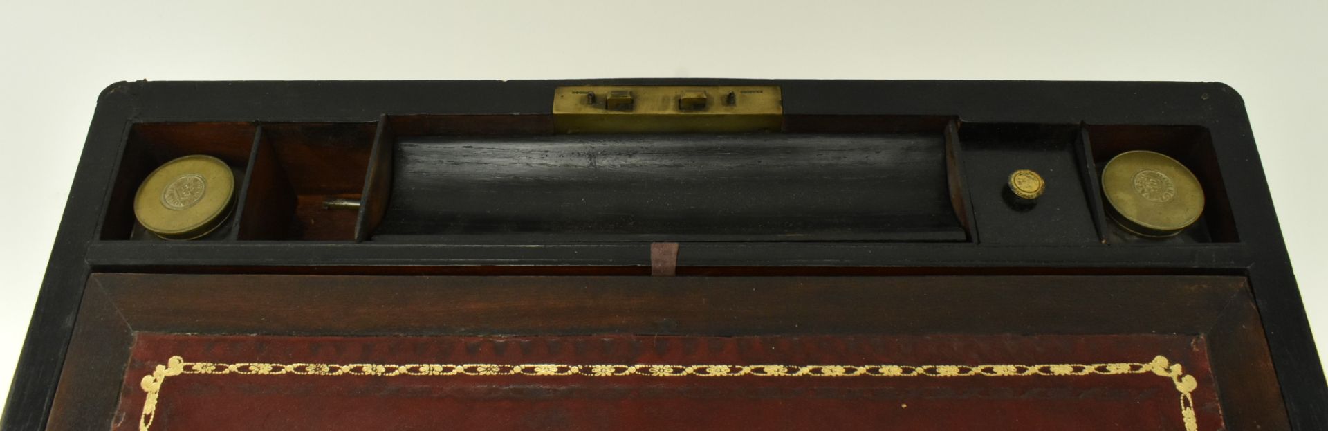 VICTORIAN BURR WALNUT & BRASS BOUND WRITING SLOPE WITH KEY - Image 5 of 11
