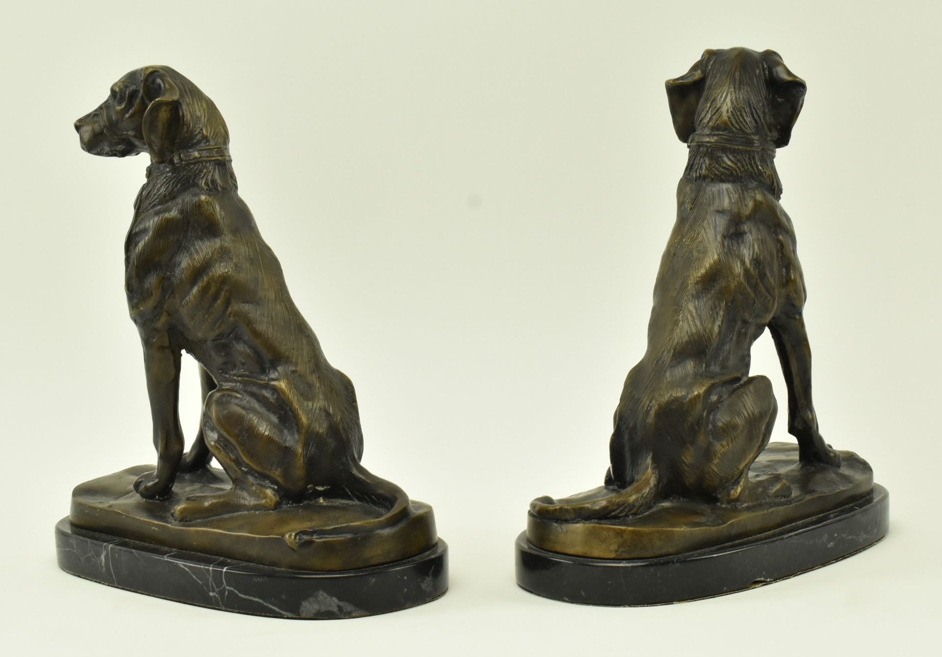 PAIR VICTORIAN REVIVAL HOLLOW BRONZE HUNTING DOG BOOK ENDS - Image 3 of 5