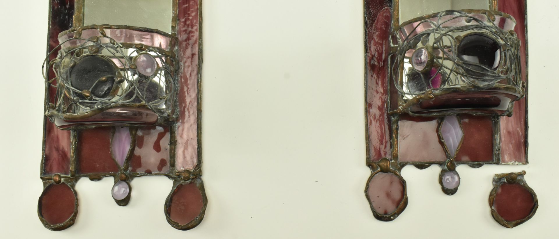 JOHN LEATHWOOD - PAIR OF STAINED LEADED GLASS WALL SCONCES - Image 4 of 8