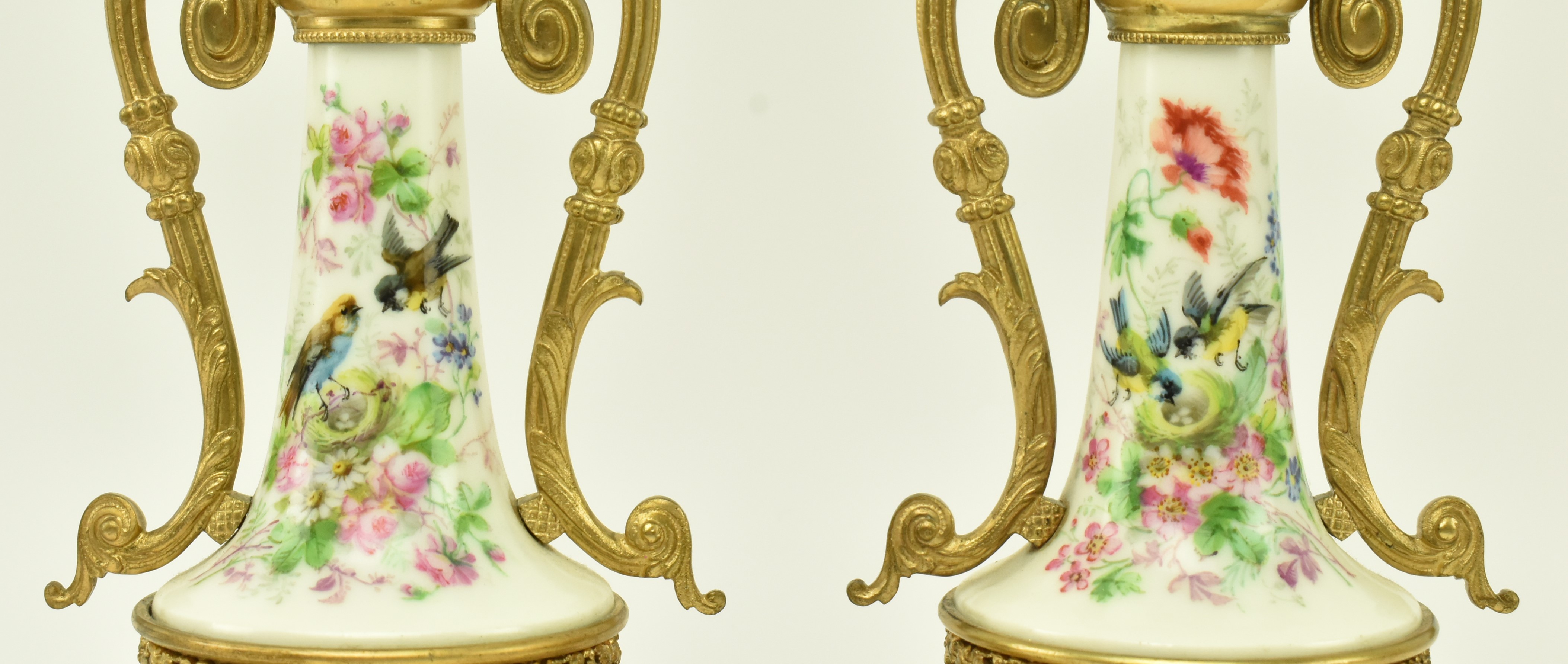 FRENCH 19TH CENTURY PORCELAIN & GILT BRONZE MANTLE URNS - Image 5 of 7