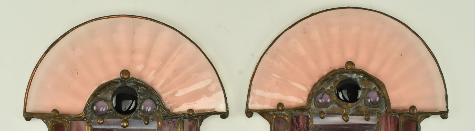 JOHN LEATHWOOD - PAIR OF STAINED LEADED GLASS WALL SCONCES - Image 2 of 8