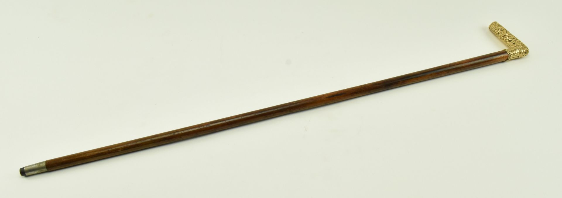 19TH CENTURY GOLD PLATED HANDLE OAK WALKING STICK - Image 5 of 5