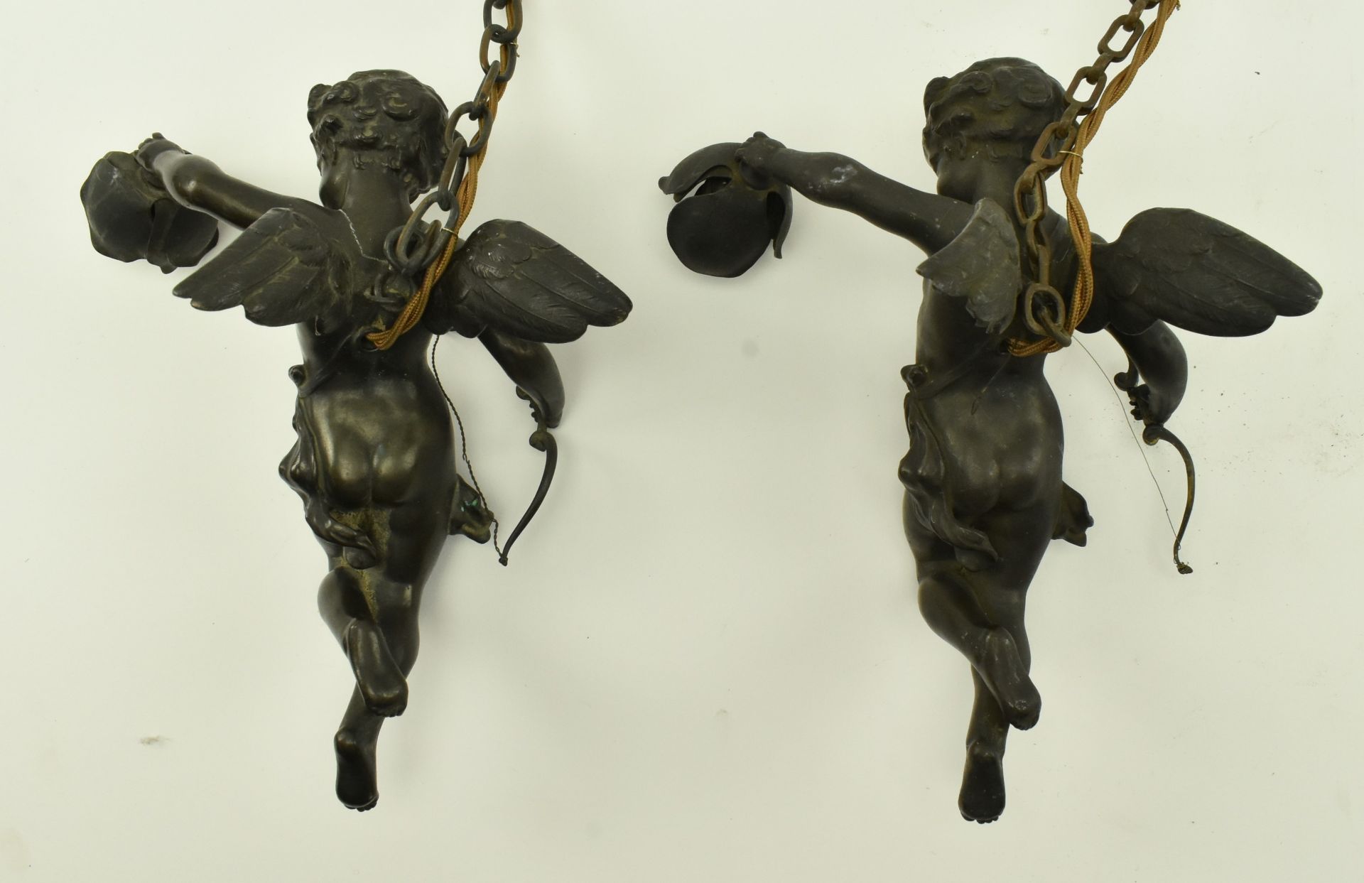 PAIR OF FRENCH CIRCA 1900 BRONZE CHERUBS WALL SCONCES - Image 6 of 6