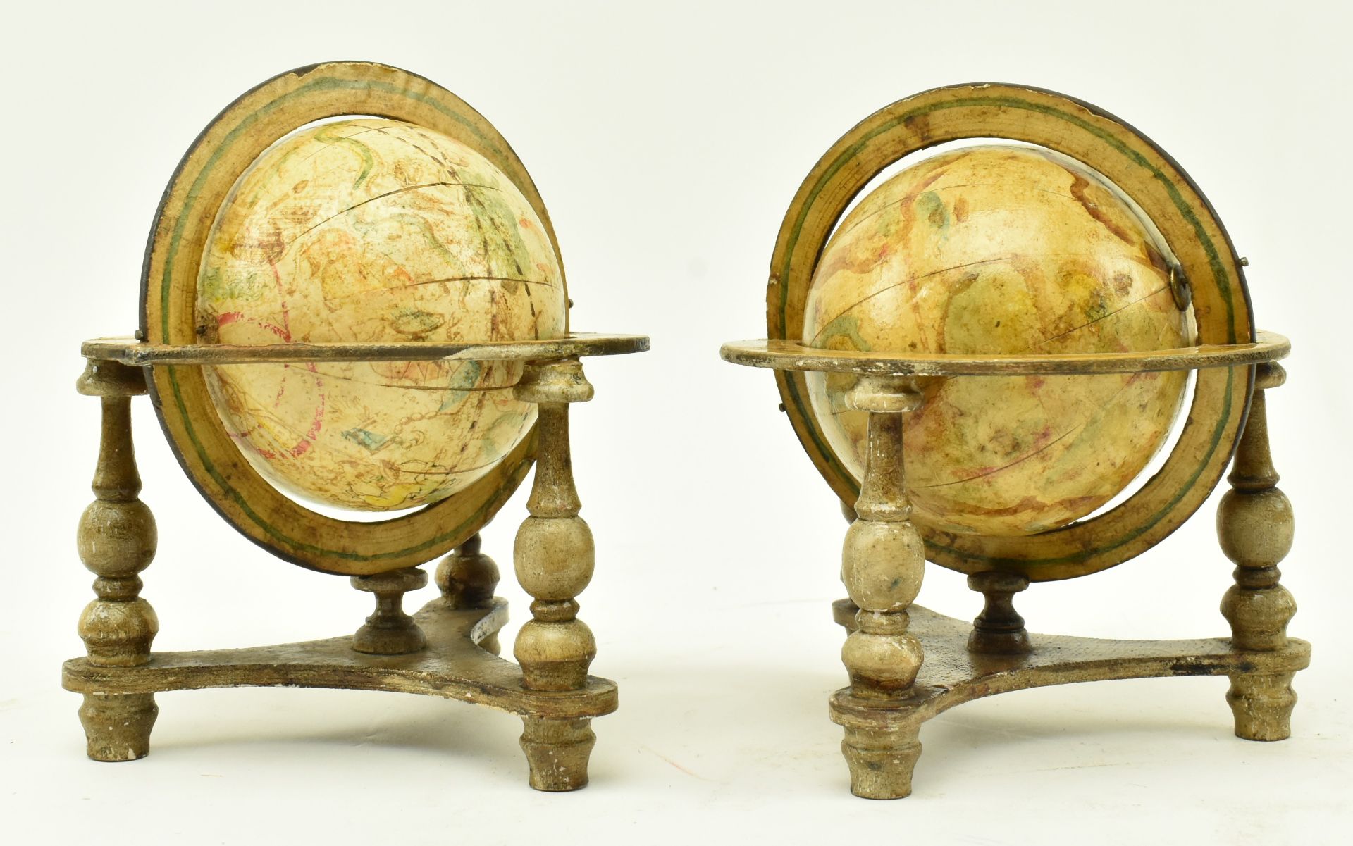 PAIR OF EARLY 20TH CENTURY METAL & WOOD CELESTIAL GLOBES