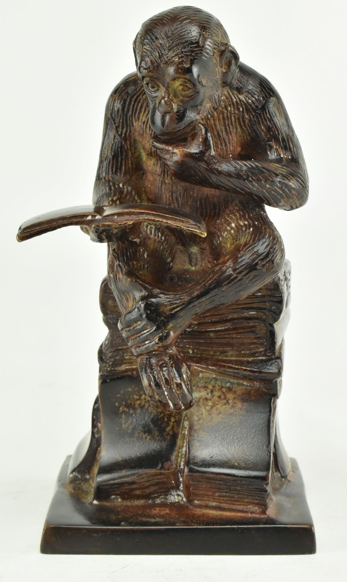 BRONZE FIGURE OF DARWIN'S MONKEY READING BOOK - Image 2 of 6