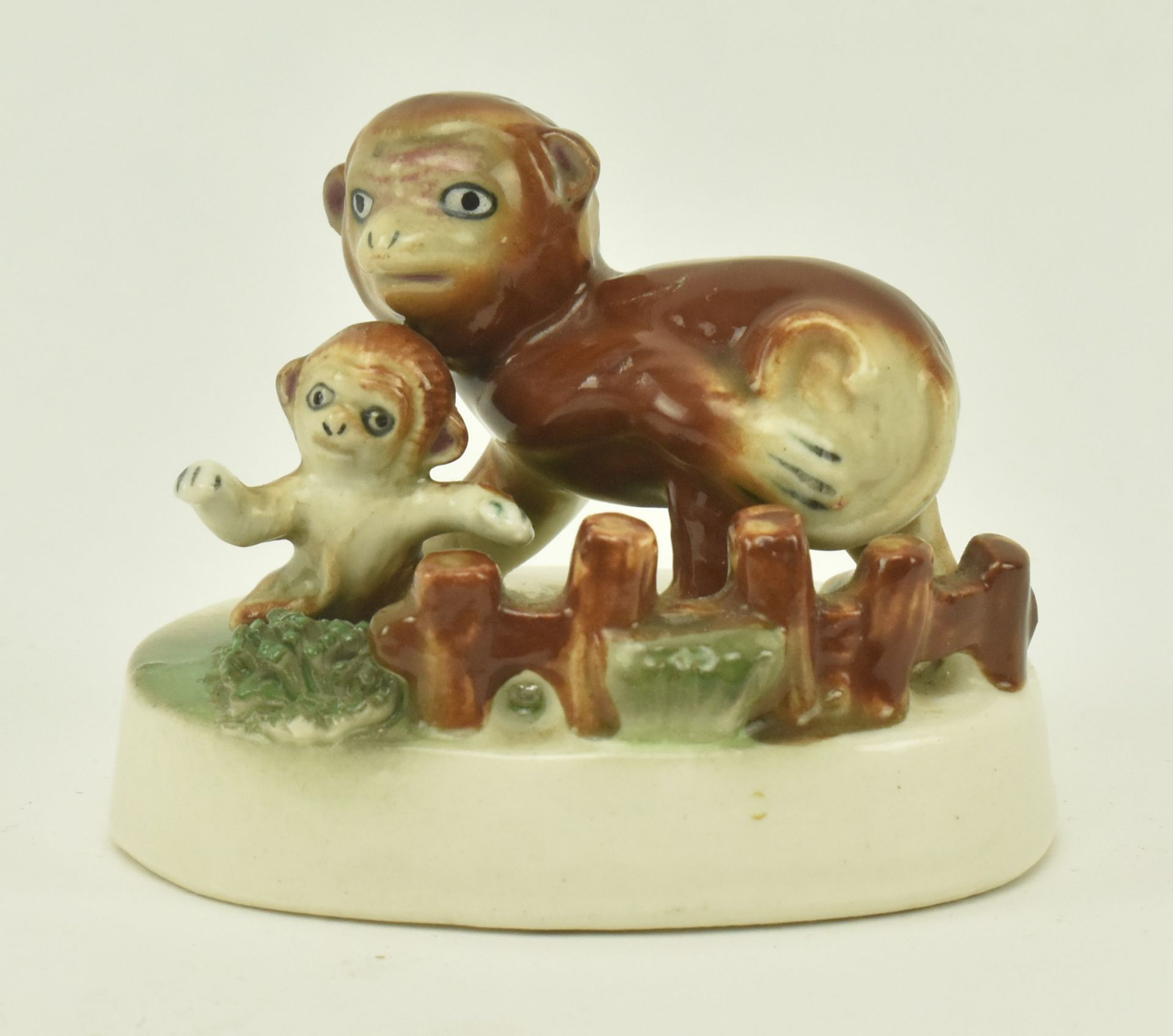 VICTORIAN STAFFORDSHIRE SCENE OF MONKEY AND CUB