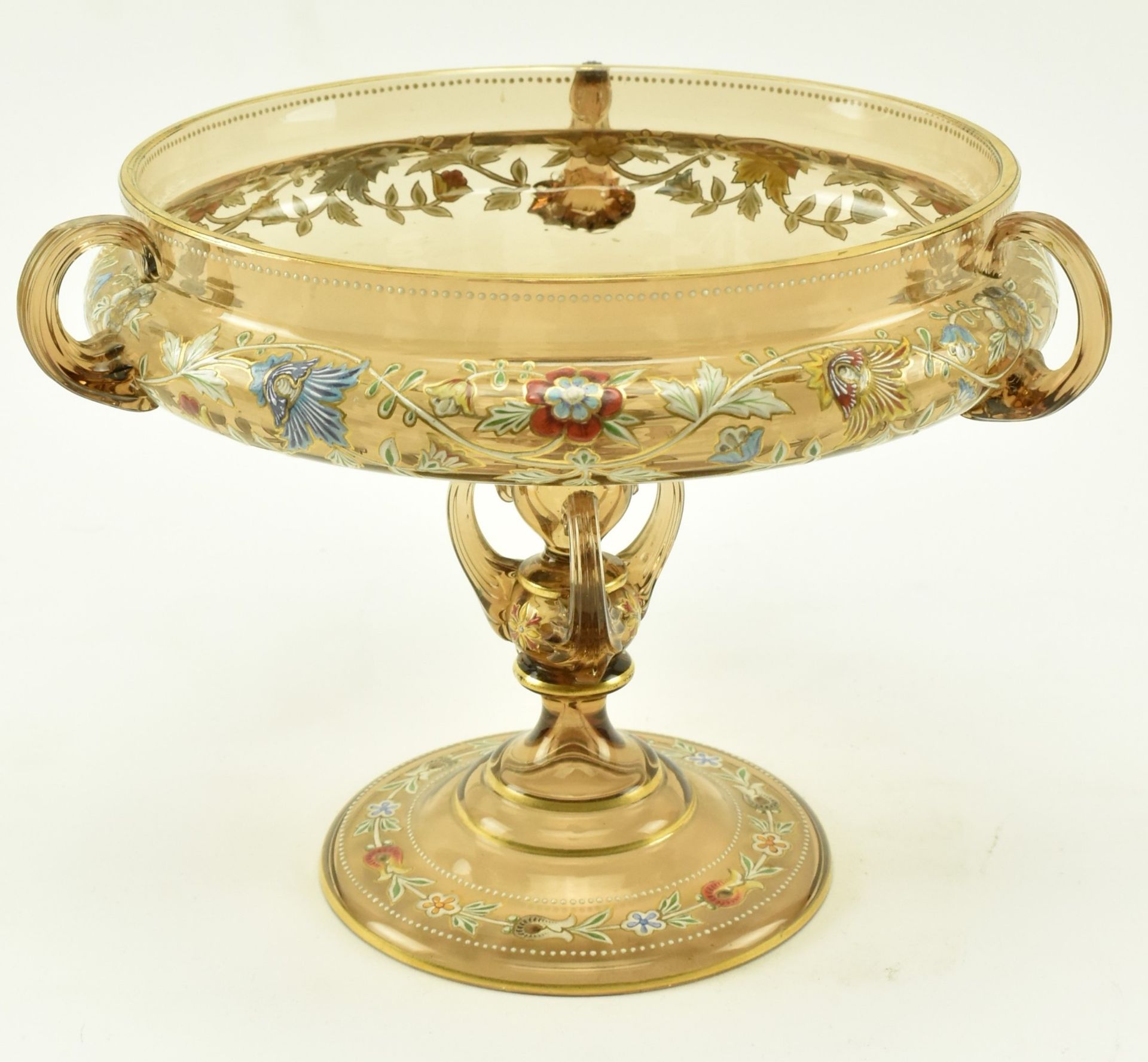 BELIEVED VENETIAN COLOURED GLASS & ENAMEL TAZZA CENTREPIECE