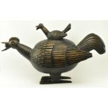 LARGE AFRICAN TRIBAL CARVED WOOD ROOSTER STORAGE SCULPTURE
