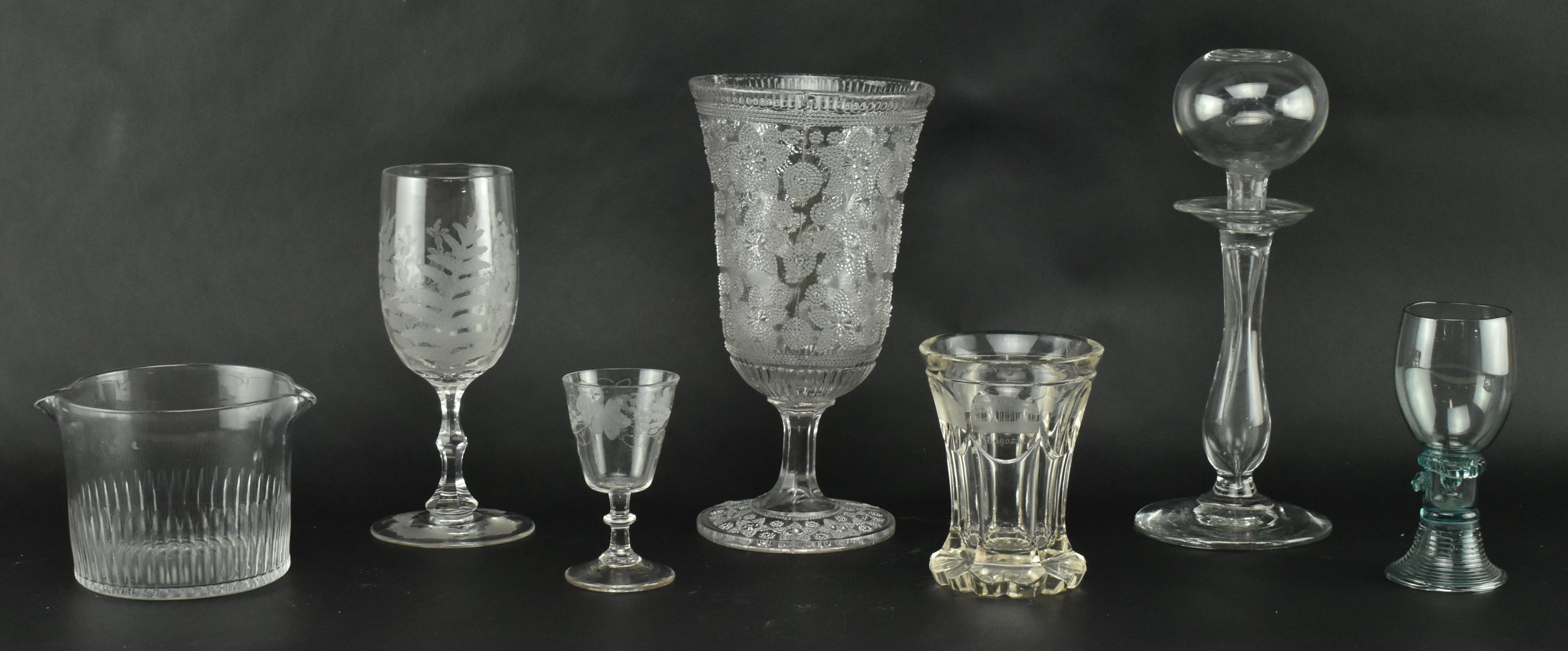 SEVEN 19TH CENTURY HAND MADE GLASSWARE ITEMS