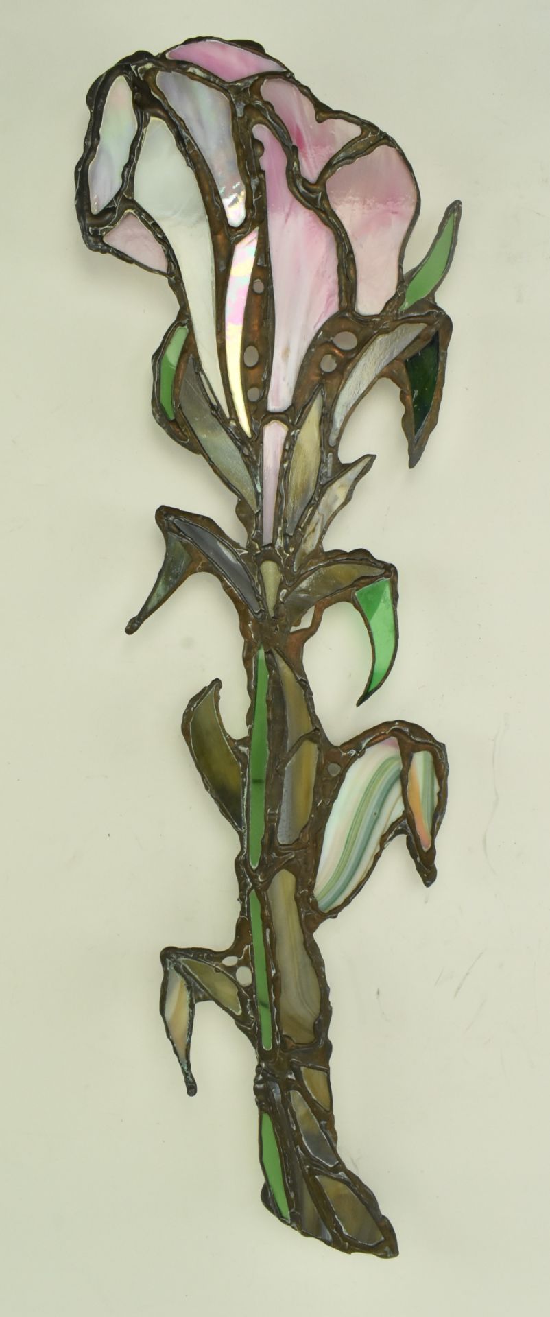 JOHN LEATHWOOD - STAINED LEADED GLASS FLOWER WALL PANEL