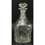 EARLY 19TH CENTURY HEAVY GLASS DECANTER, HOLLOW STOPPER