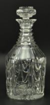 EARLY 19TH CENTURY HEAVY GLASS DECANTER, HOLLOW STOPPER