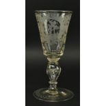 18TH CENTURY BOHEMIAN HAND BLOWN ENGRAVED GOBLET GLASS