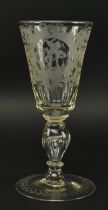18TH CENTURY BOHEMIAN HAND BLOWN ENGRAVED GOBLET GLASS