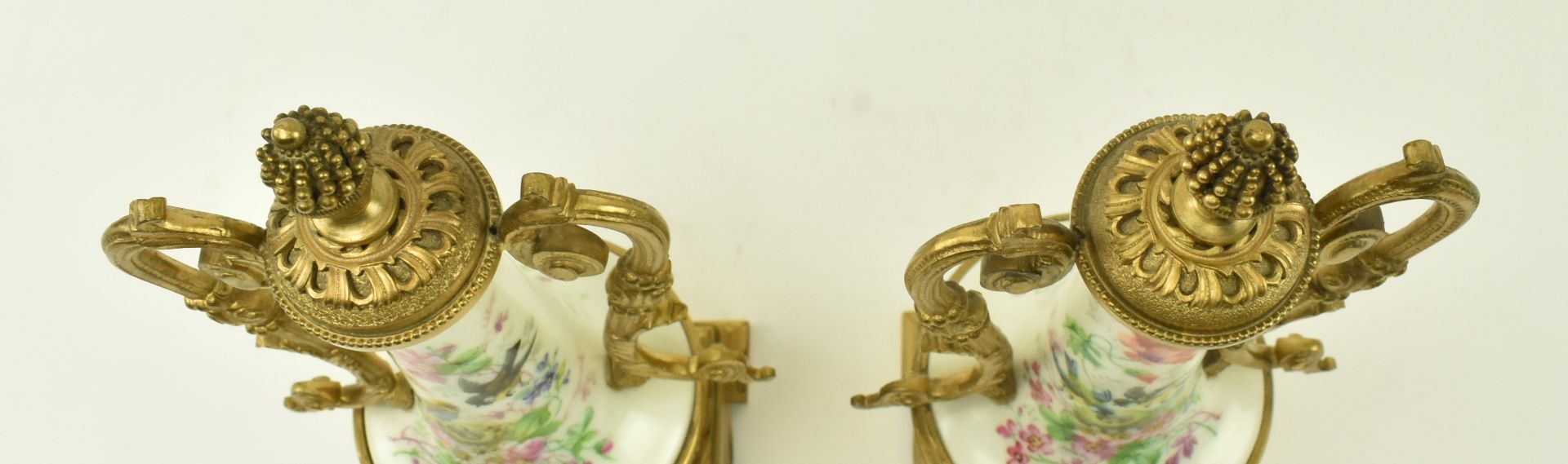 FRENCH 19TH CENTURY PORCELAIN & GILT BRONZE MANTLE URNS - Image 3 of 7