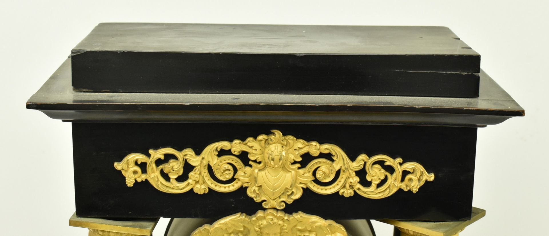 FRENCH EMPIRE STYLE PORTICO EBONISED MANTLE CLOCK - Image 2 of 7