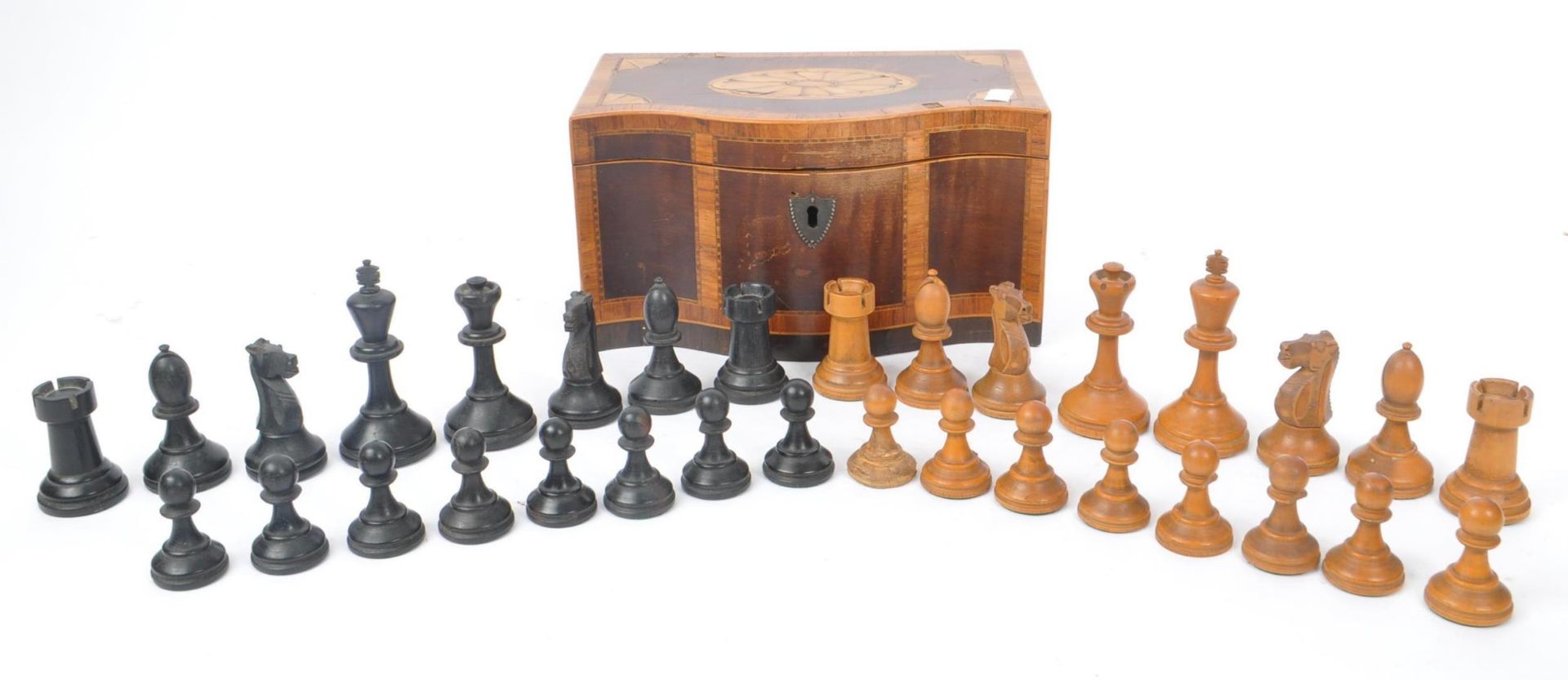 GEORGE III WEIGHTED CHESS PIECES INLAID BOX