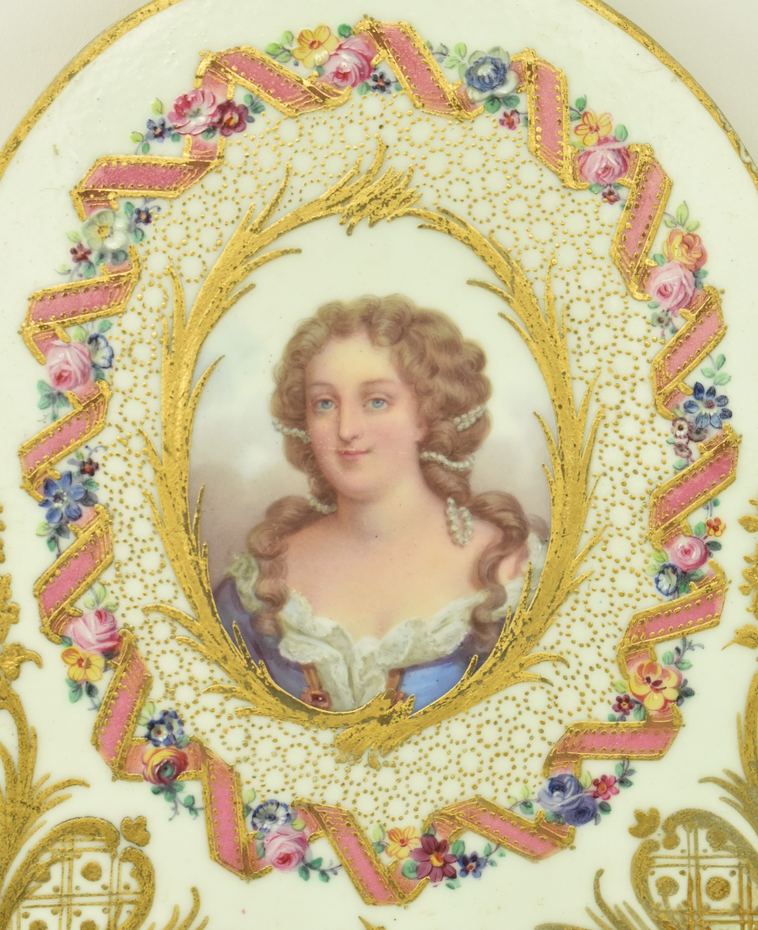 BELIEVED SEVRES PORCELAIN - PAIR OF 19TH CENTURY TILE PORTRAITS - Image 3 of 6