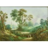 EARLY 19TH CENTURY FRAMED PORCELAIN PLAQUE OF FOREST SCENE