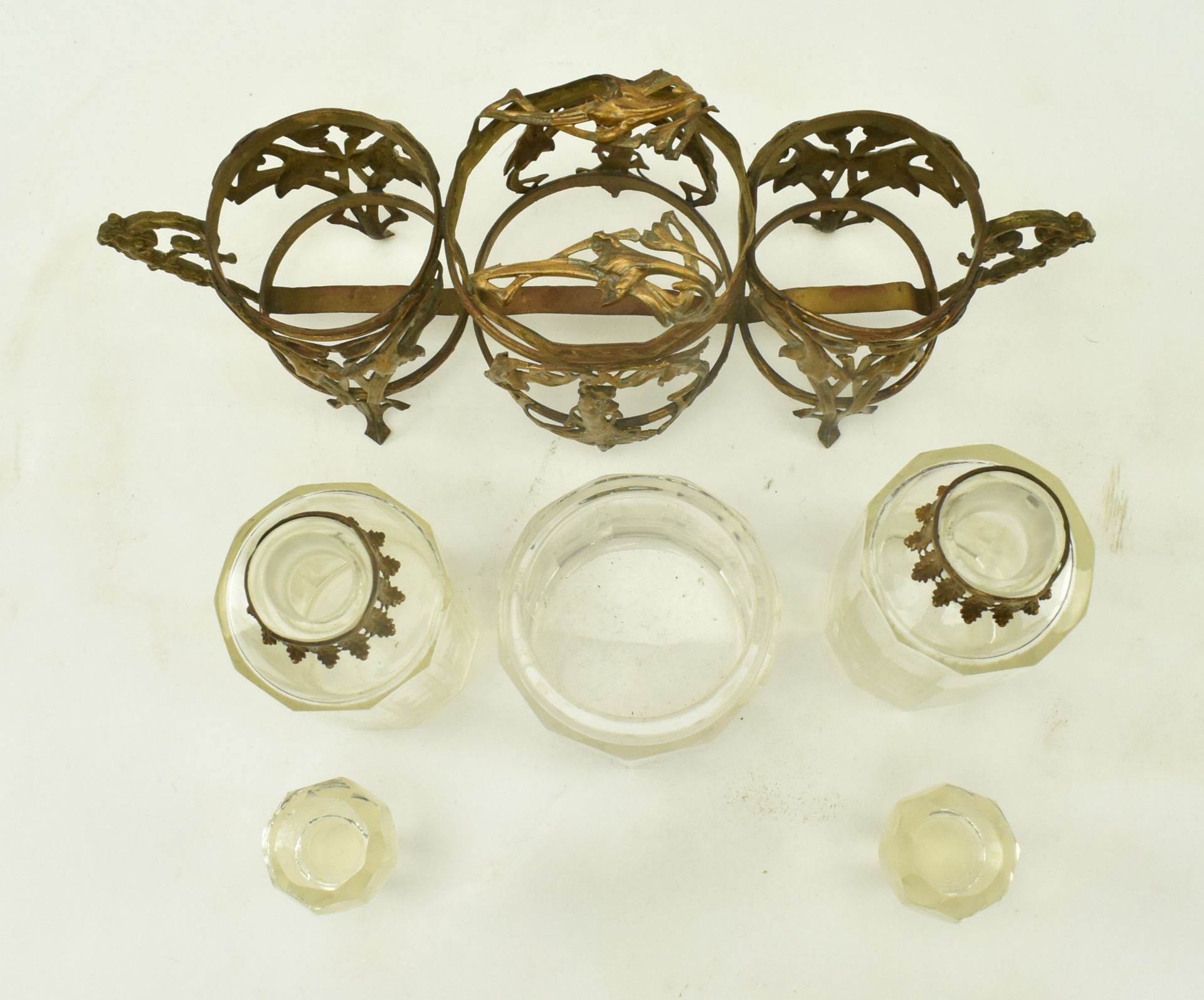 FRENCH ART NOUVEAU GLASS & ORMOLU CONDIMENT SET - Image 3 of 9