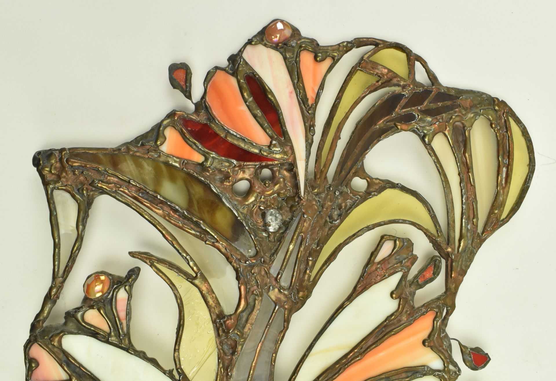 JOHN LEATHWOOD - STAINED LEADED GLASS BELL FLOWER PANEL - Image 2 of 7