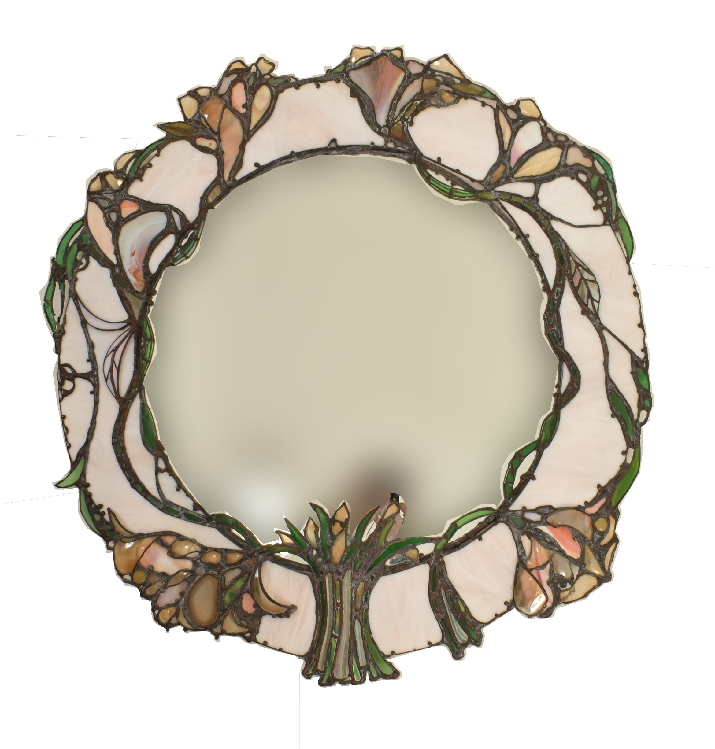 JOHN LEATHWOOD, HULL - CIRCULAR STAINED LEADED GLASS MIRROR