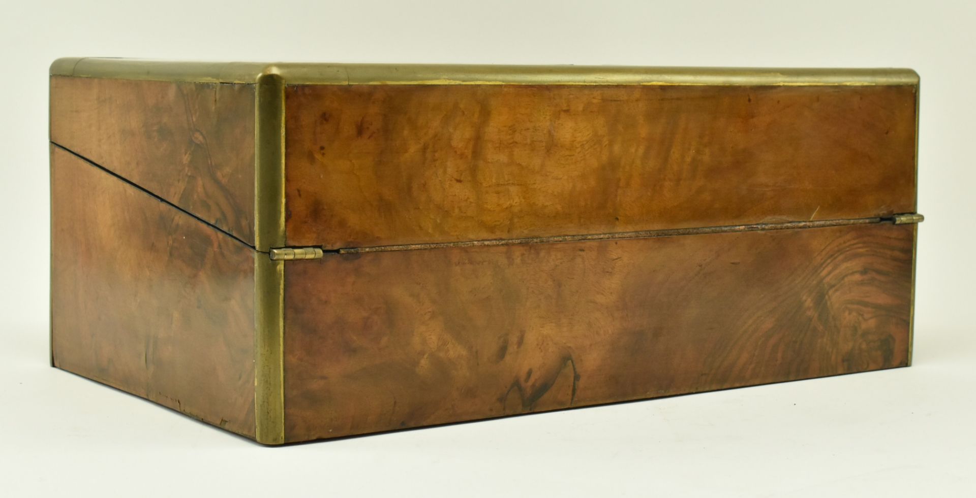 VICTORIAN BURR WALNUT & BRASS BOUND WRITING SLOPE WITH KEY - Image 10 of 11