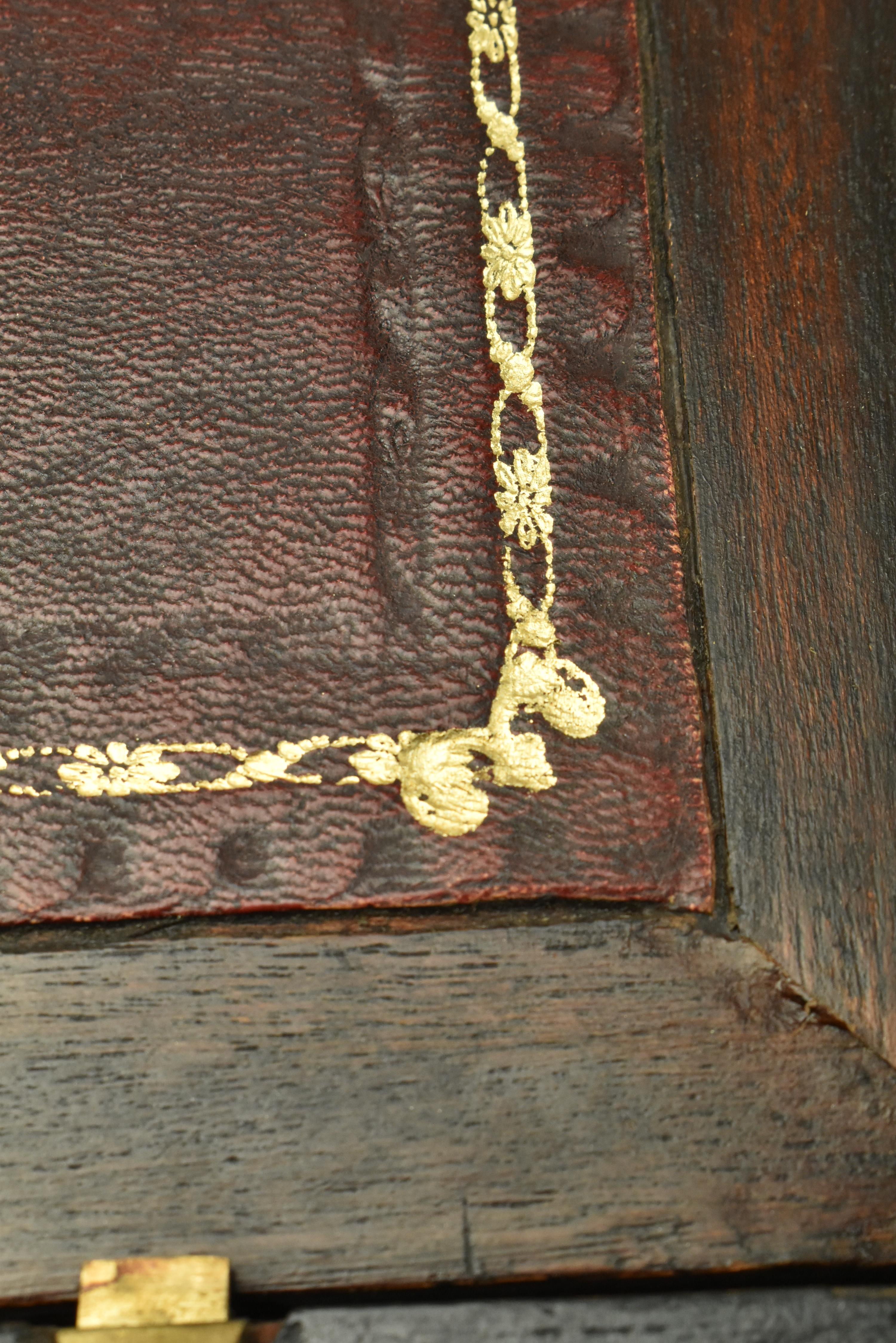 VICTORIAN BURR WALNUT & BRASS BOUND WRITING SLOPE WITH KEY - Image 4 of 11