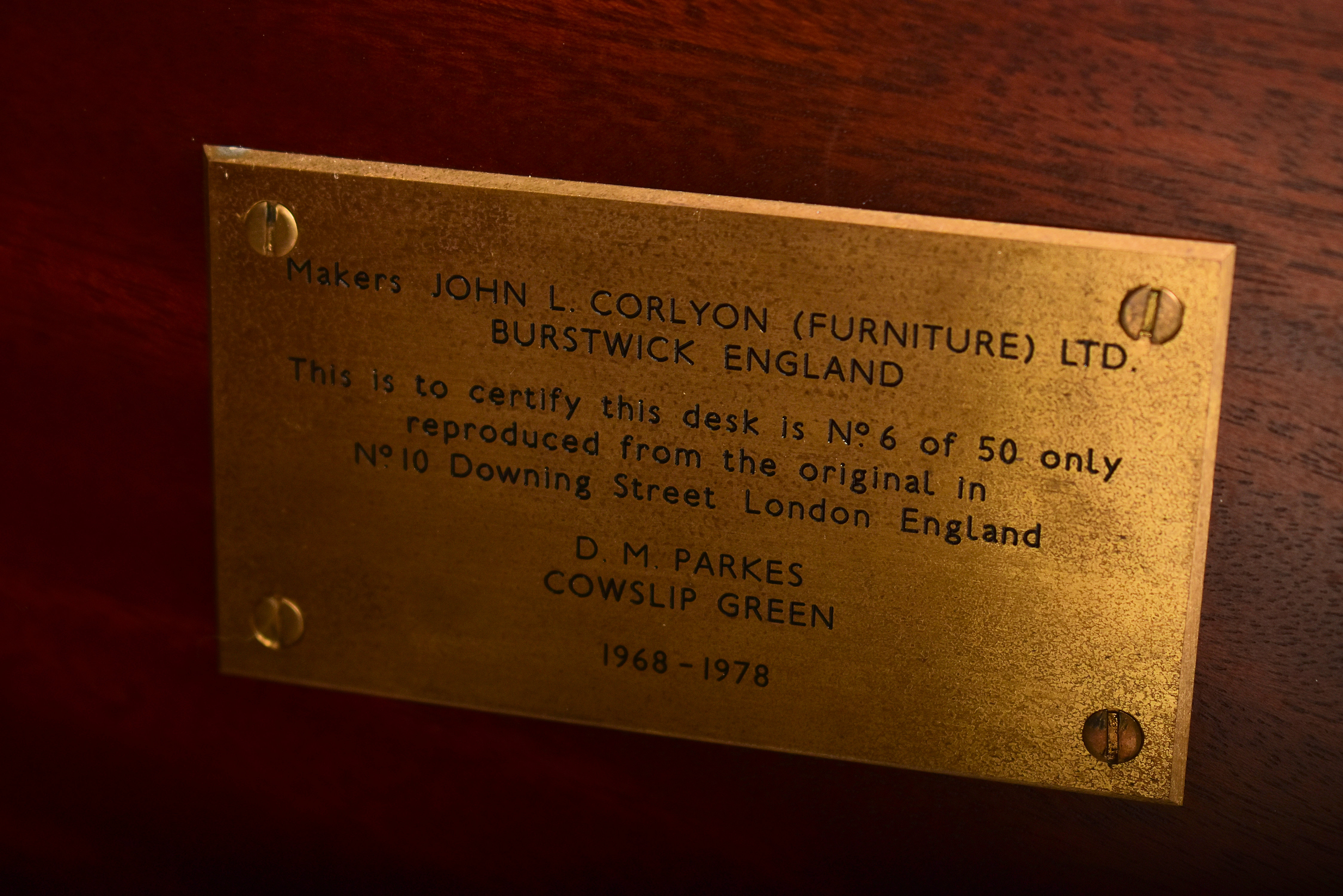 JOHN L. CORLYON WRITING DESK AFTER N.10 DOWNING STREET - Image 3 of 7