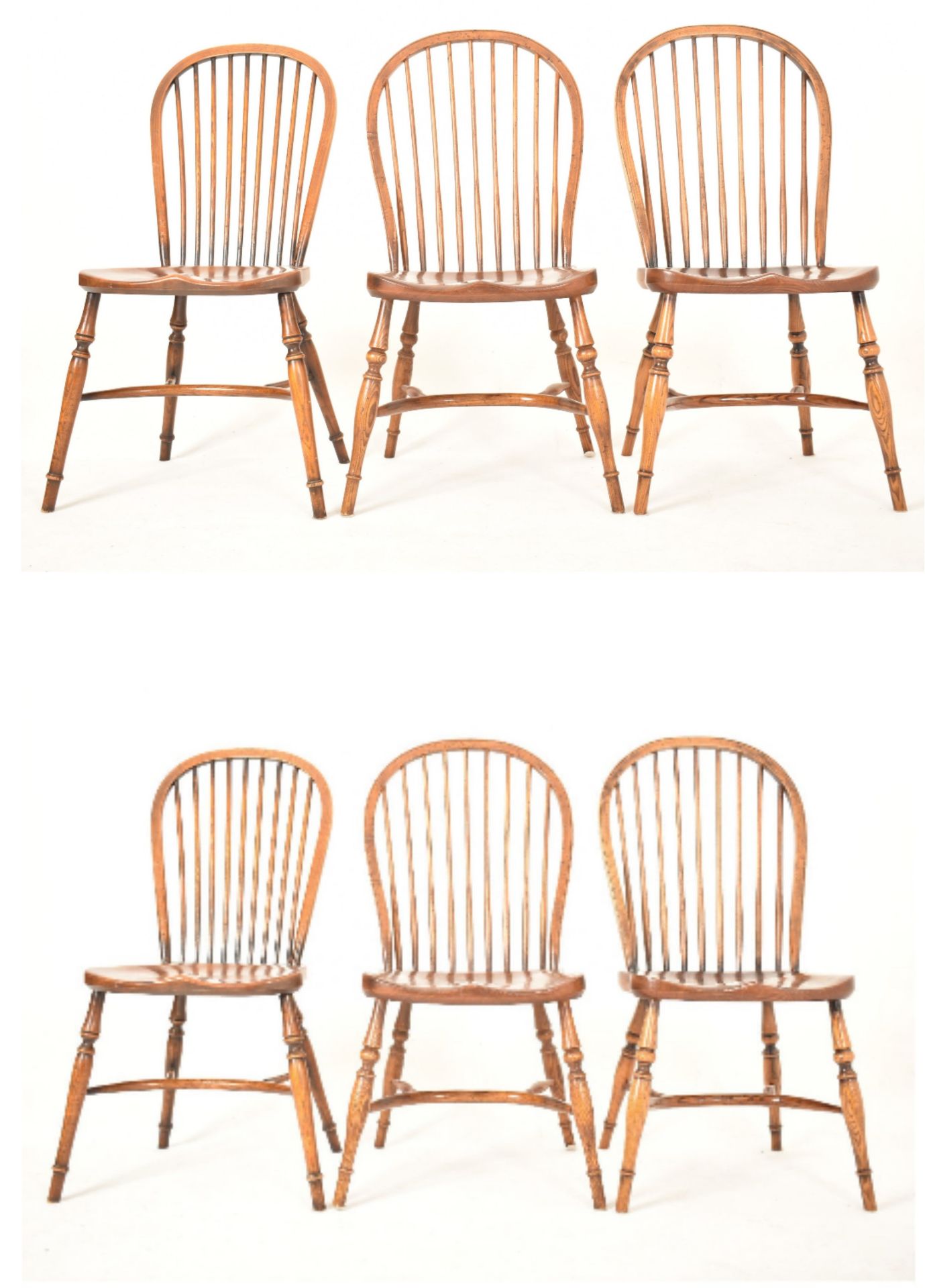 STEWART LINFORD FURNITURE - SIX WINDSOR STYLE STICK BACK CHAIRS