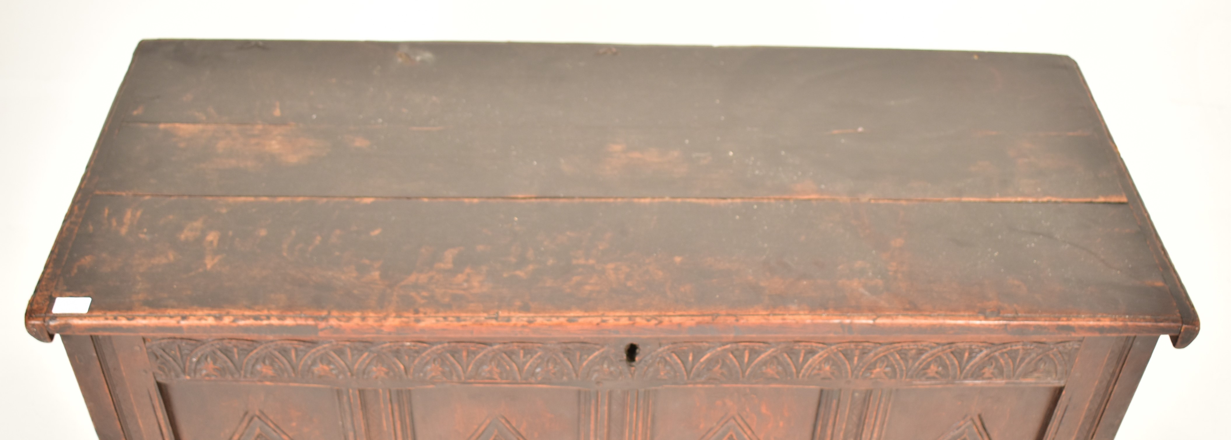 LATE 17TH CENTURY CARVED OAK HINGED TOP TRUNK CHEST - Image 2 of 5