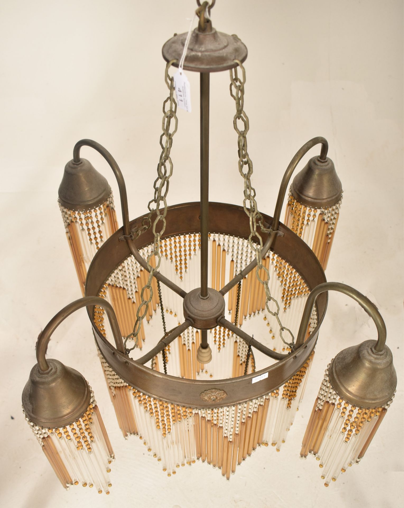 ART DECO INSPIRED METAL & GLASS ROD FOUR ARM CHANDELIER - Image 4 of 6