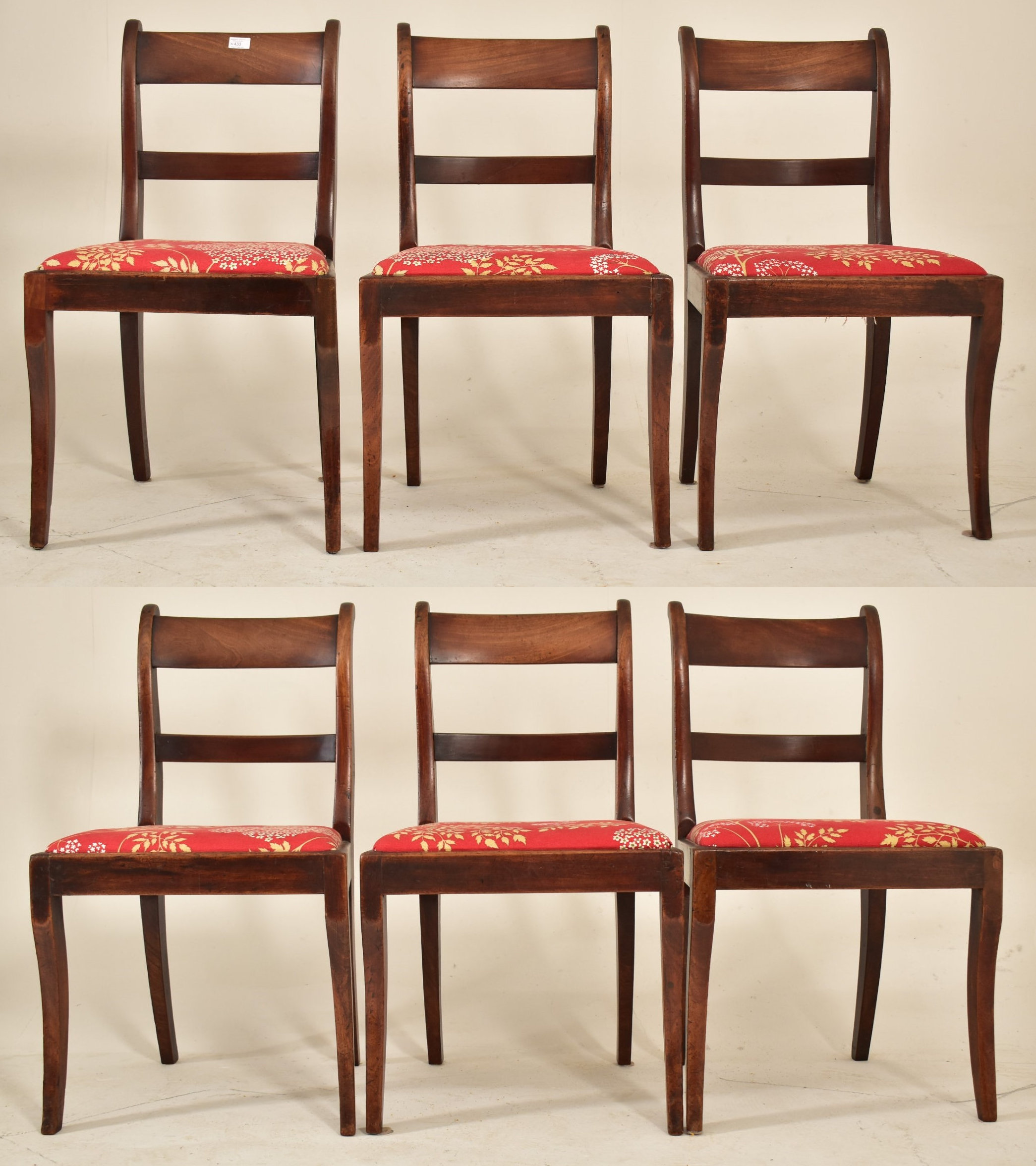 SIX REGENCY GEORGE IV 19TH CENTURY MAHOGANY SABRE LEG CHAIRS