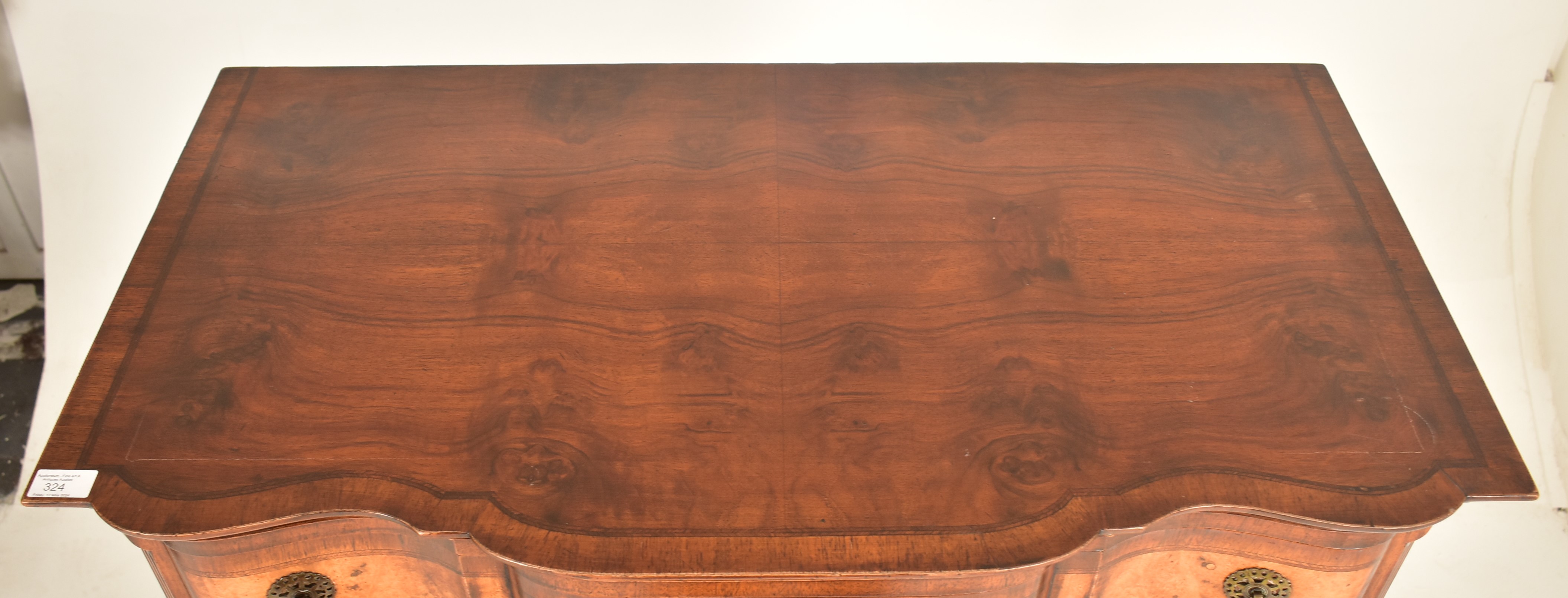 QUEEN ANNE REVIVAL WALNUT SERPENTINE FRONT CHEST ON LEGS - Image 6 of 6