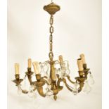 CONTINENTAL INSPIRED 1920S STYLE GILT BRASS SIX ARM CHANDELIER