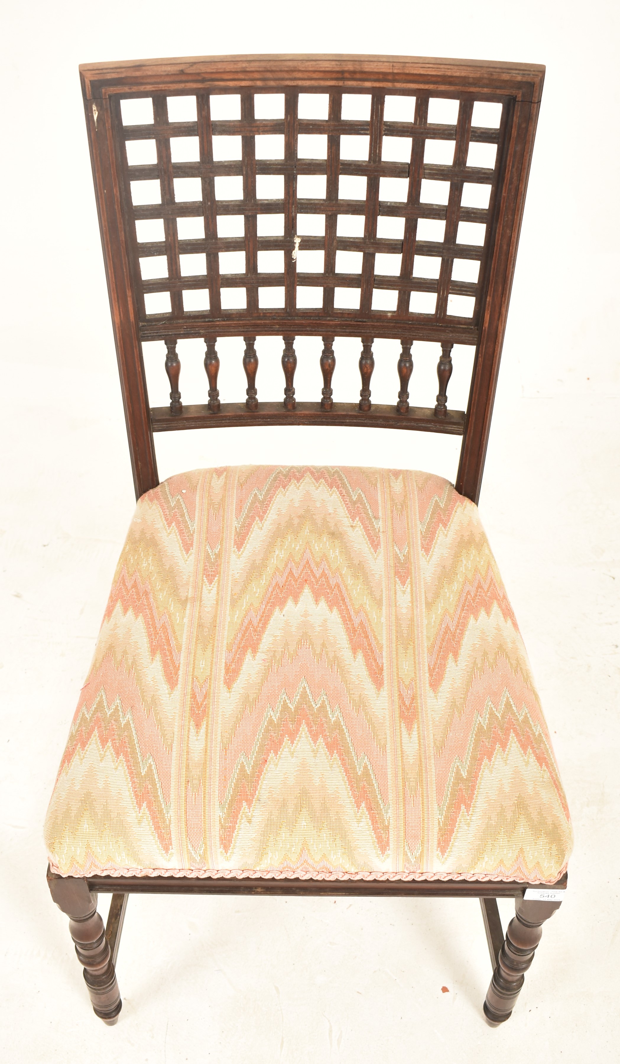 ARTS & CRAFTS 19TH CENTURY ROSEWOOD LATTICE BACK CHAIR - Image 2 of 5