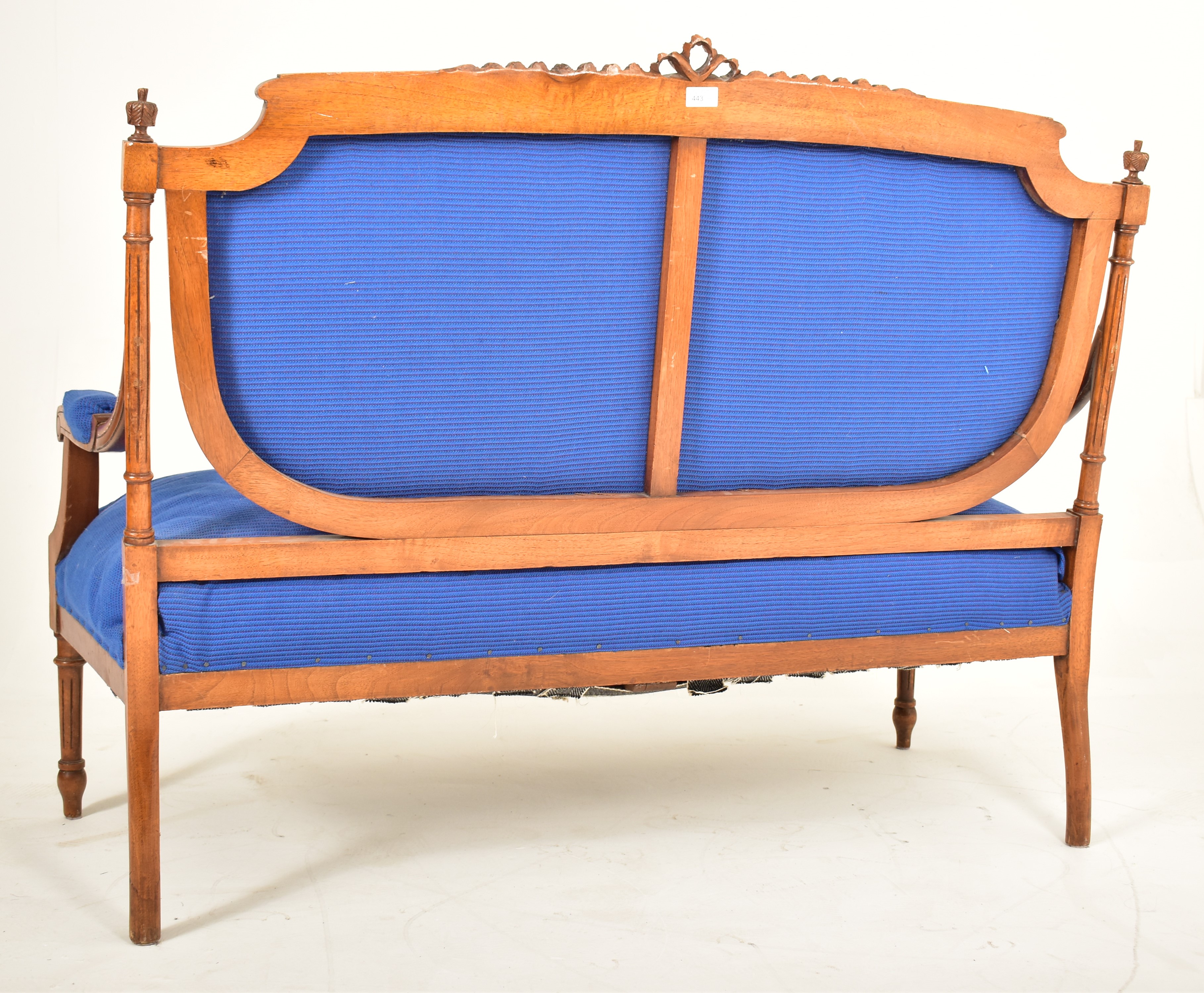 FRENCH LOUIS XVI STYLE CARVED OAK & UPHOLSTERED CANAPE SOFA - Image 7 of 7