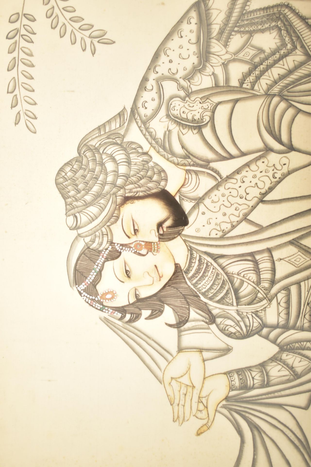 INDIAN ORIENTAL INK & COLOUR ON SILK PAINTING - Image 3 of 5