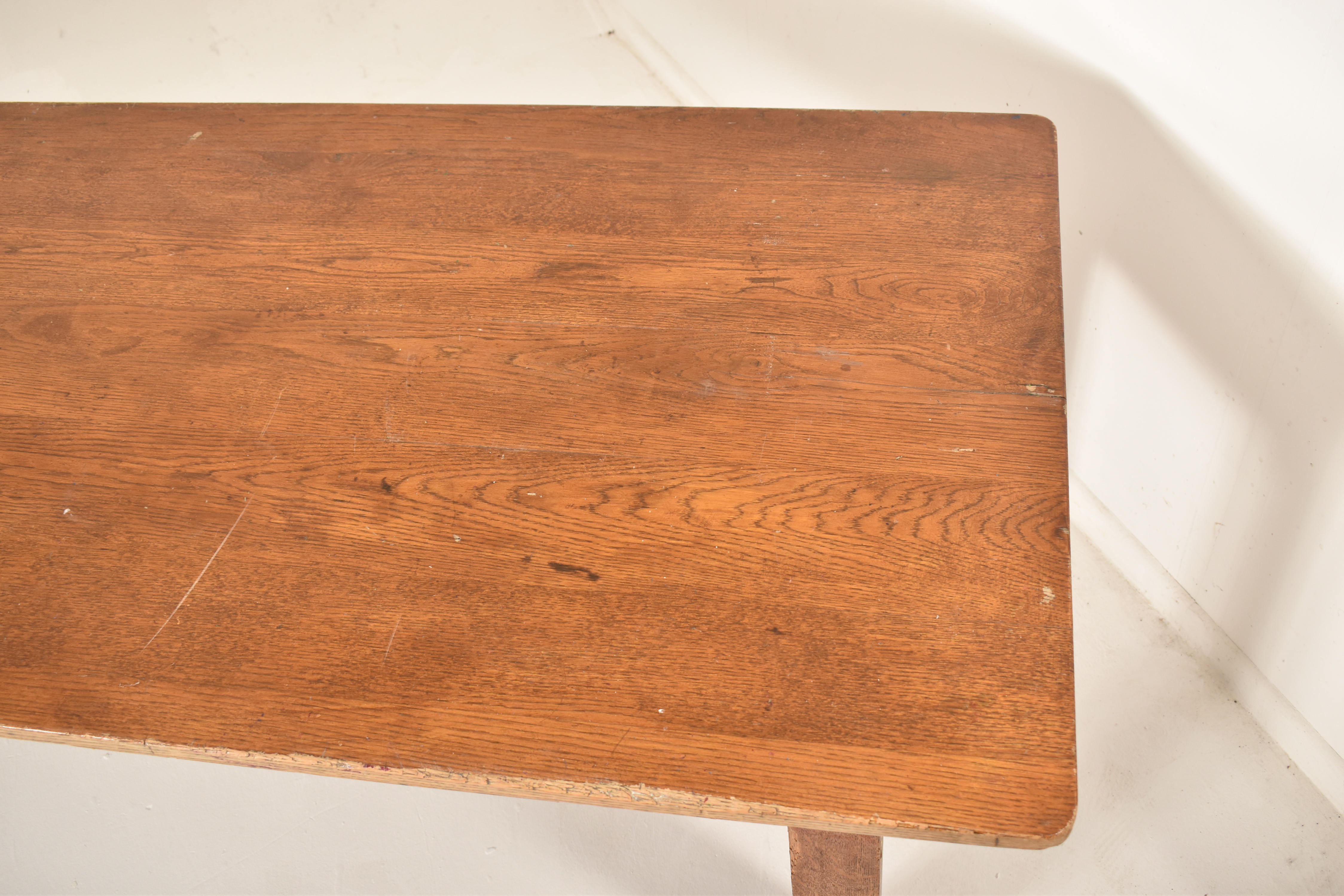 EARLY 20TH CENTURY ELM WOOD PLANK TOP REFECTORY TABLE - Image 4 of 6