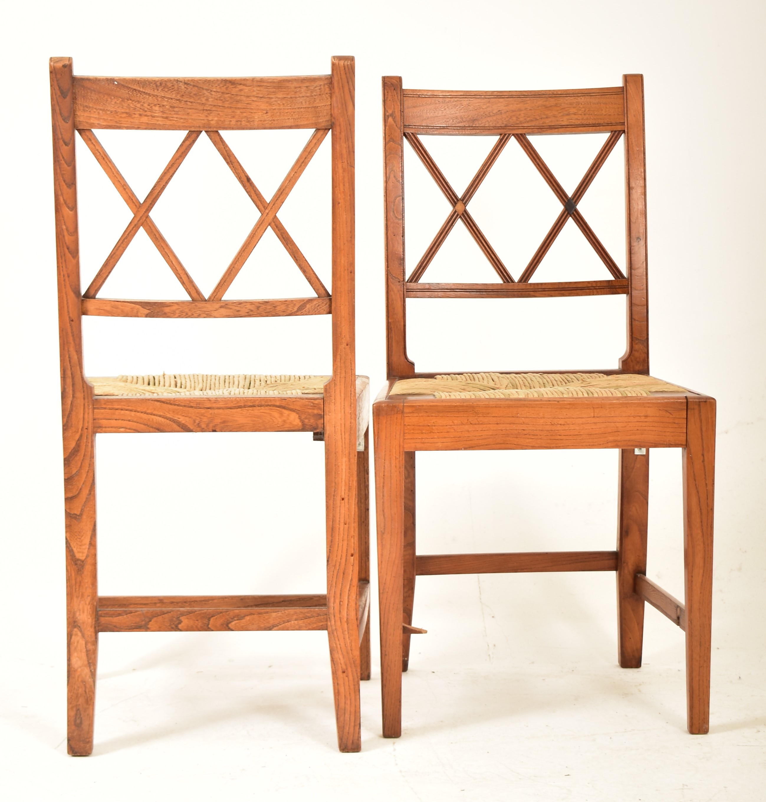 SET OF EIGHT REGENCY ELM & RUSH SEAT DINING CHAIRS - Image 2 of 9