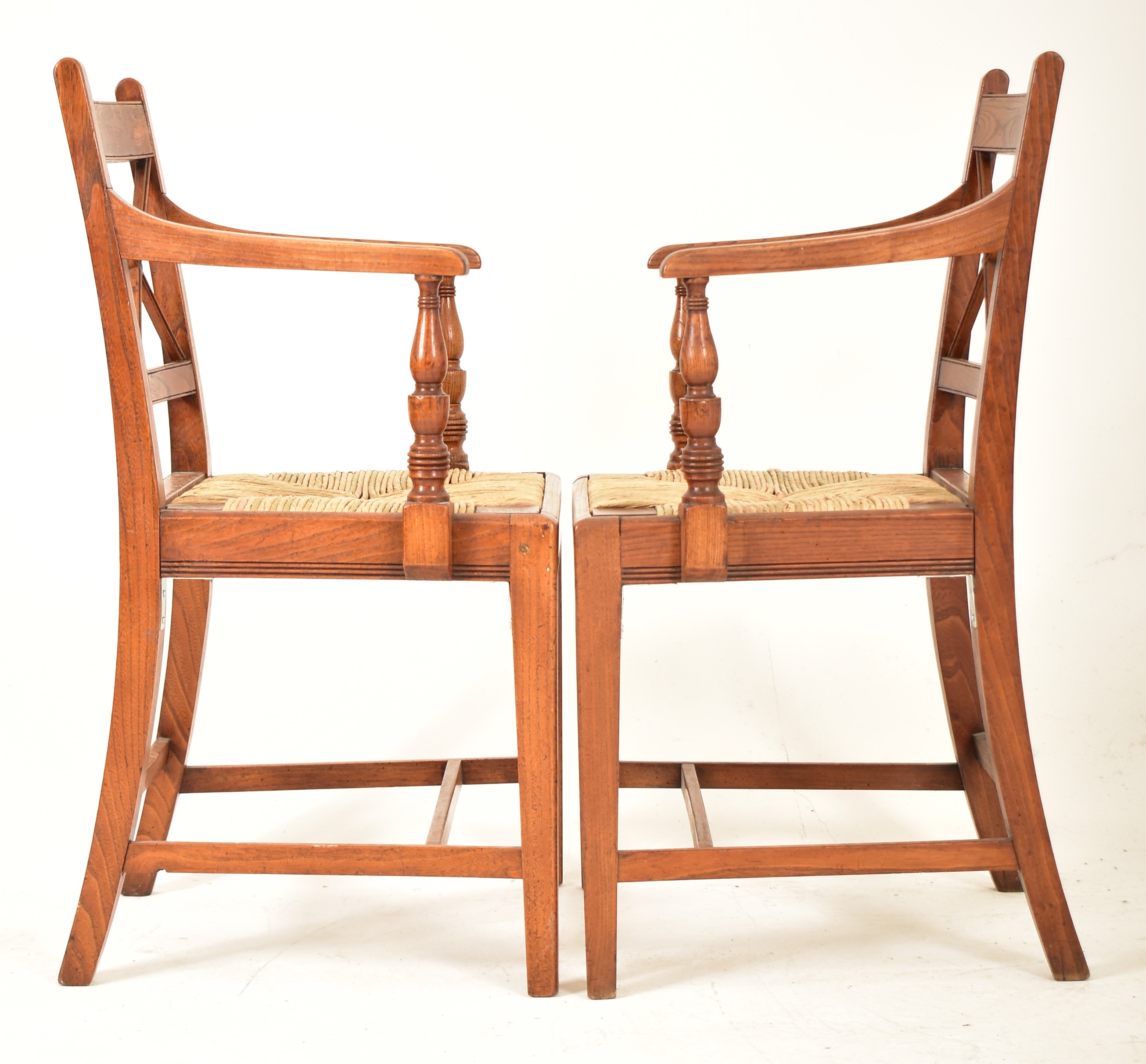 SET OF EIGHT REGENCY ELM & RUSH SEAT DINING CHAIRS - Image 6 of 9