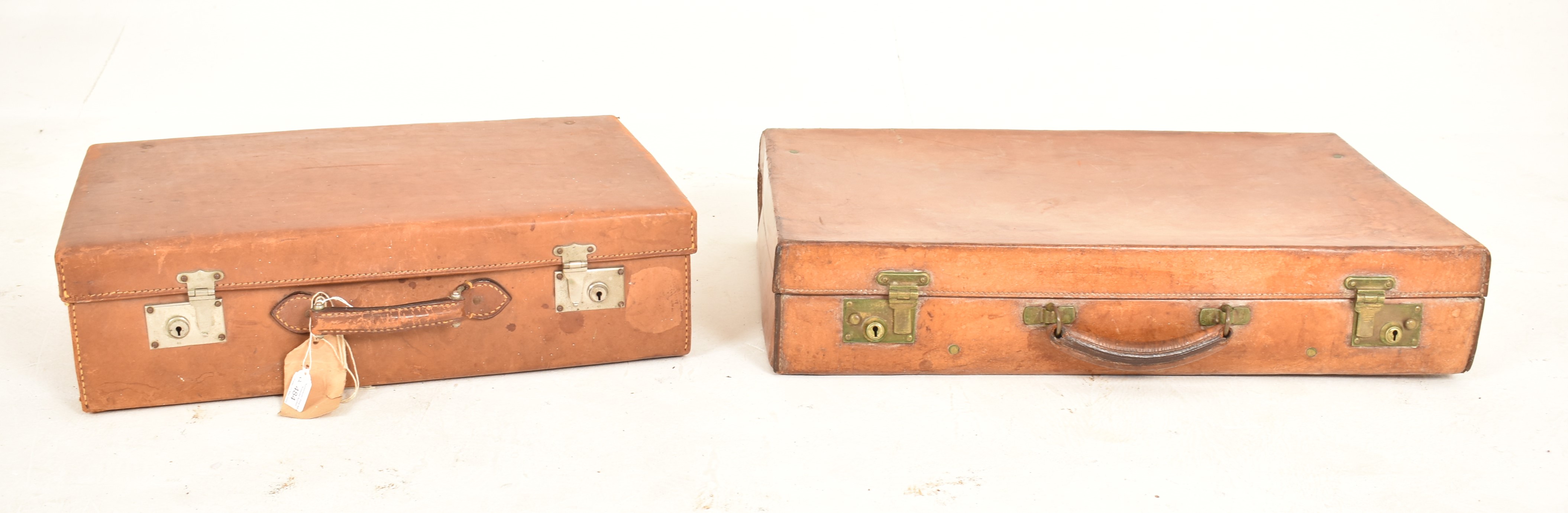 PAIR OF VINTAGE 20TH CENTURY TAN BROWN LEATHER SUITCASES