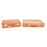 PAIR OF VINTAGE 20TH CENTURY TAN BROWN LEATHER SUITCASES