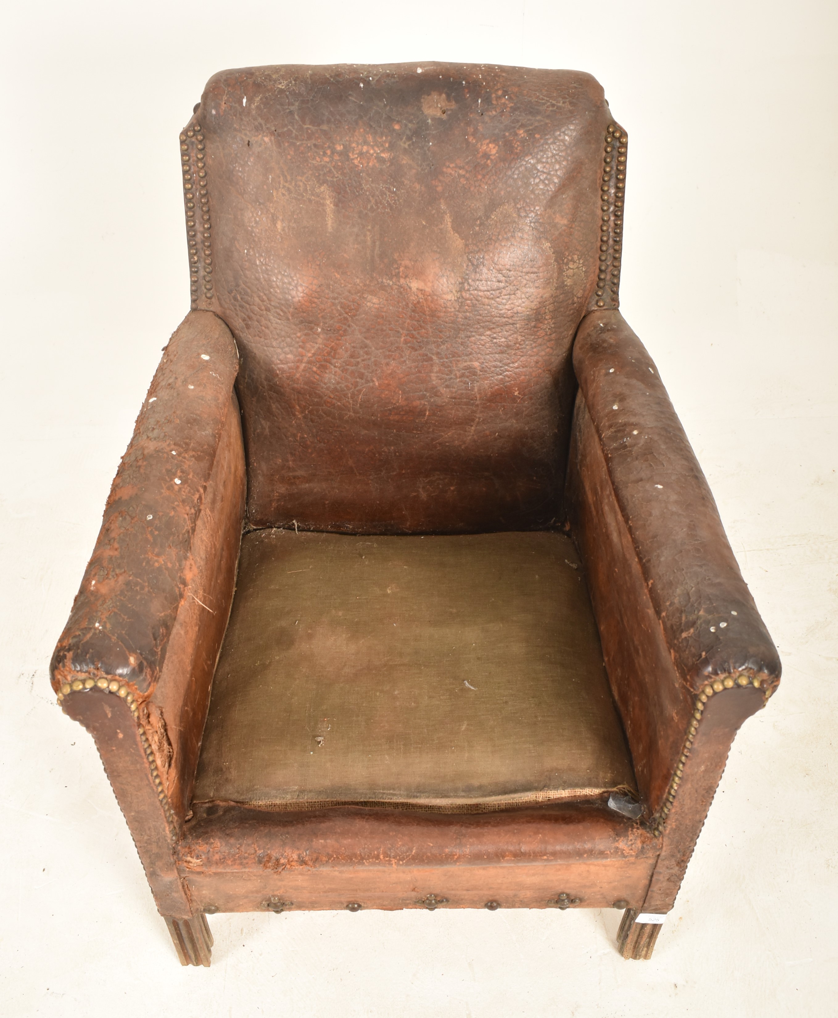 1920S BROWN LEATHER GENTLEMEN CLUB STUDDED ARMCHAIR - Image 3 of 6