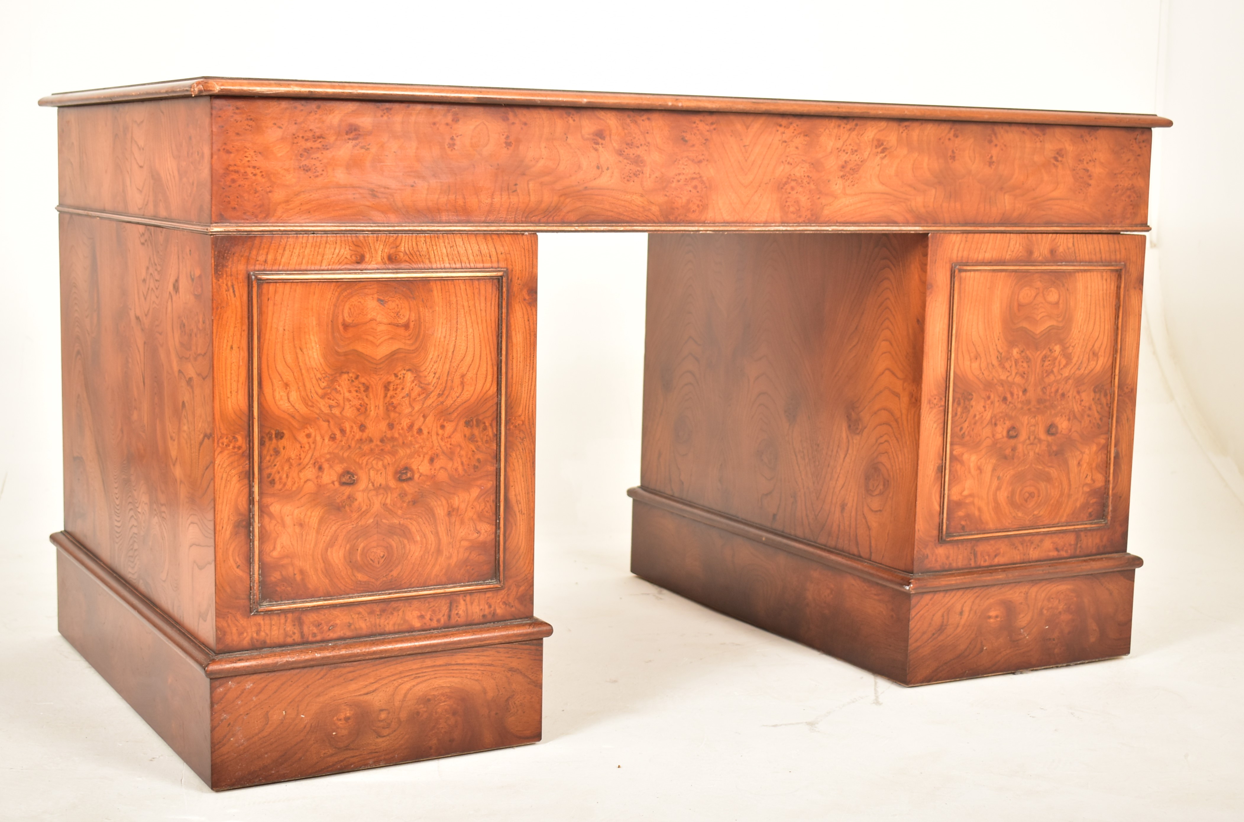 GEORGE III REVIVAL BURR WALNUT TWIN PEDESTAL DESK WITH CHAIR - Image 5 of 10